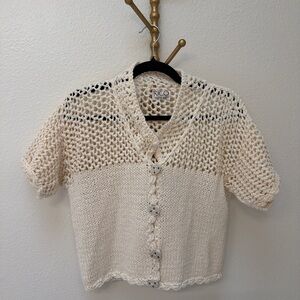 RICO Cream Crochet-Detail Short Sleeve Cardigan